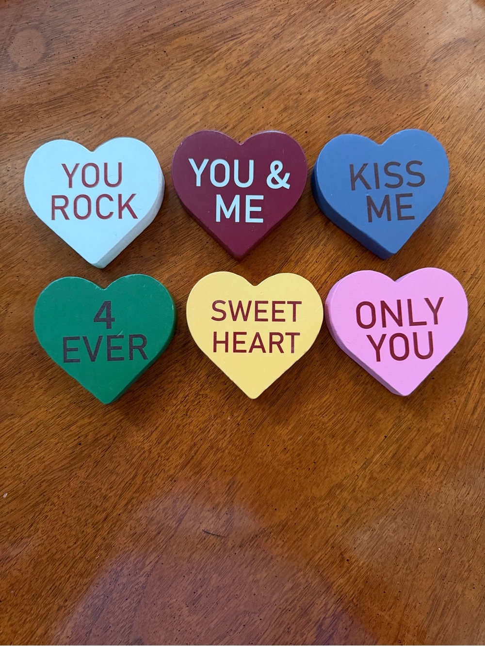 Set of 6 Wooden Conversation Heart Blocks - Multicolor - EUC!